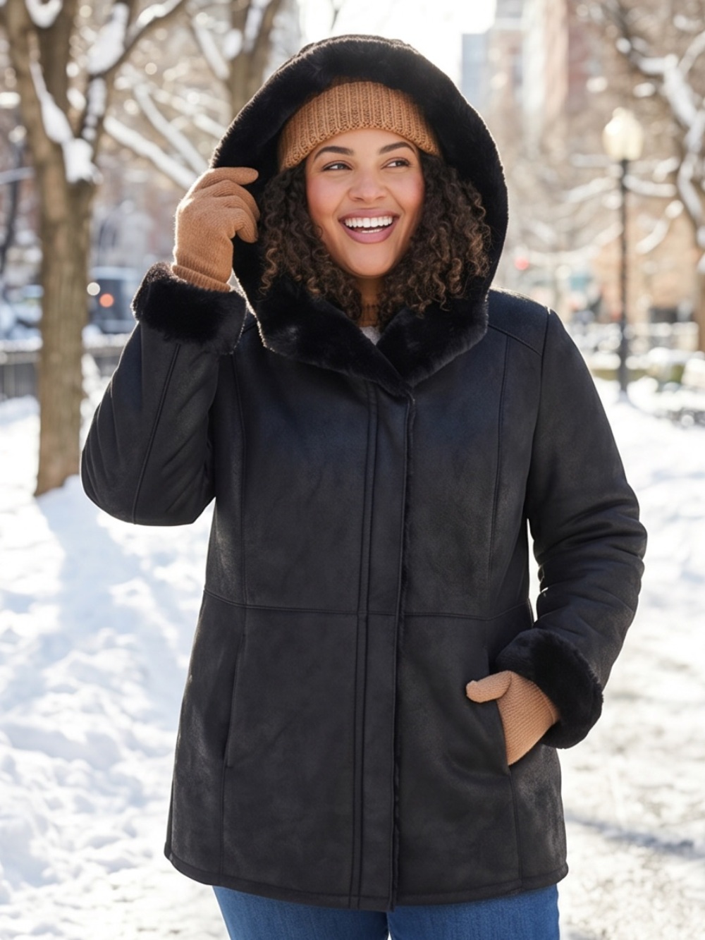 Warm Cozy Danier Black Leather Fur Lined Warm Winter  Teddy Jacket